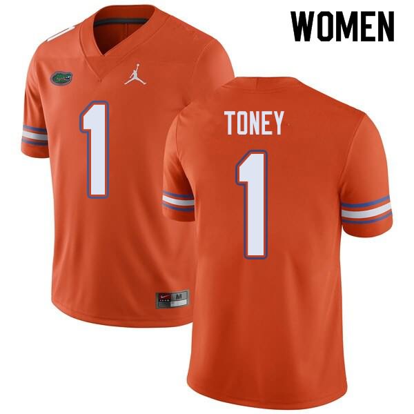 NCAA Florida Gators Kadarius Toney Women's #1 Jordan Brand Orange Stitched Authentic College Football Jersey YNW7064PU